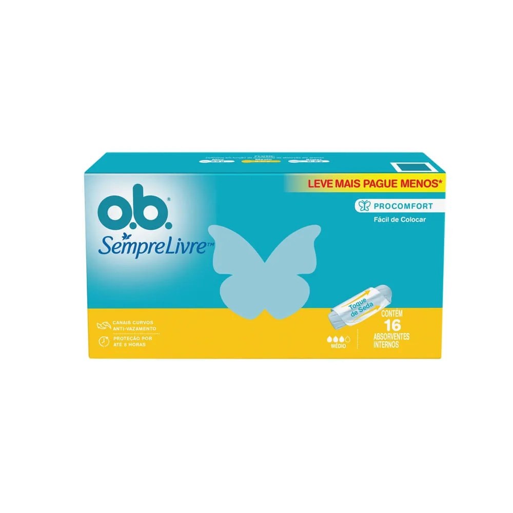 Absorvente Interno O.b. Sempre Livre Médio 16 Unidades — foto do produto em fundo branco