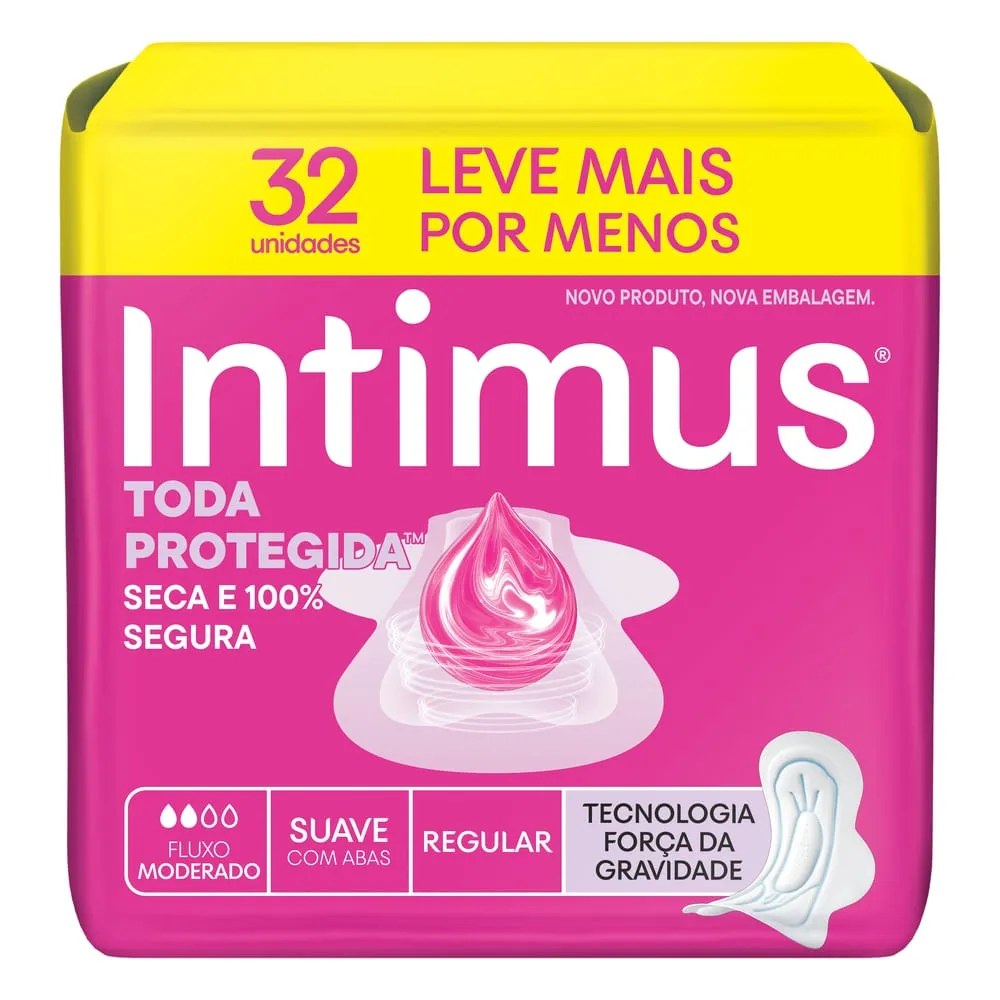 Absorvente Intimus Toda Protegida Com Abas Suave 32 Unidades — foto do produto em fundo branco