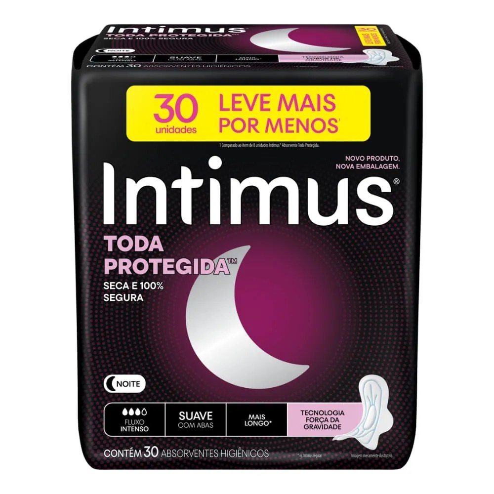 Absorvente Intimus Toda Protegida Suave Com Abas 30 Unidades — foto do produto em fundo branco