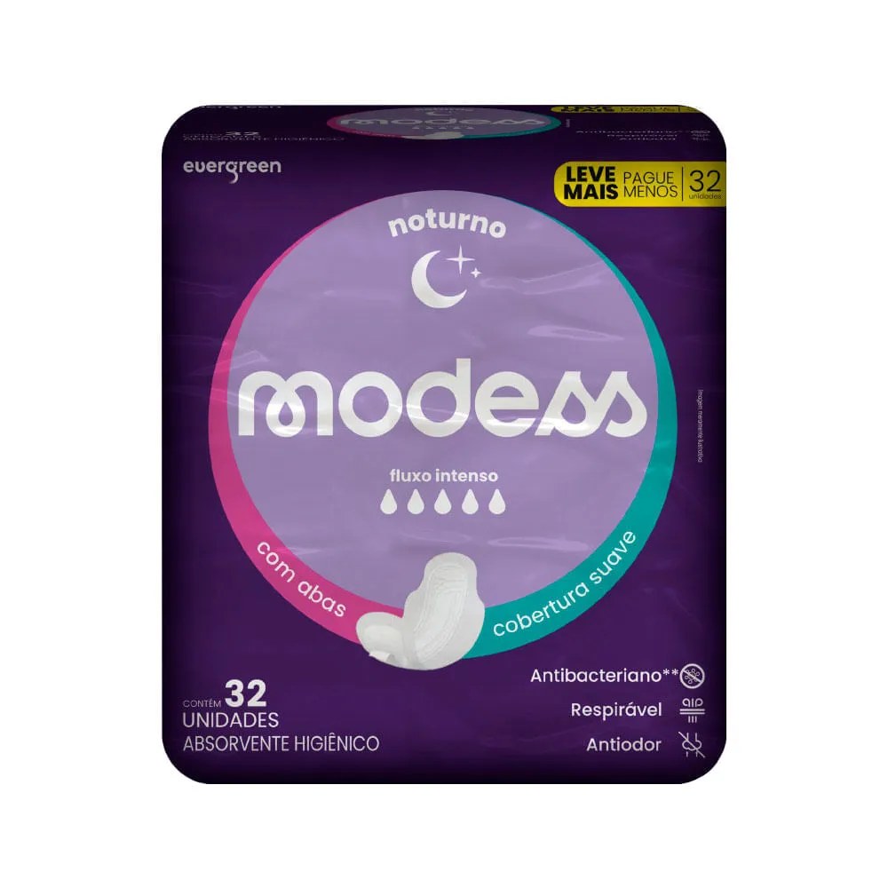 Absorvente Modess Noturno Com 32 Leve+ Pague- Com Abas Especial — foto do produto em fundo branco