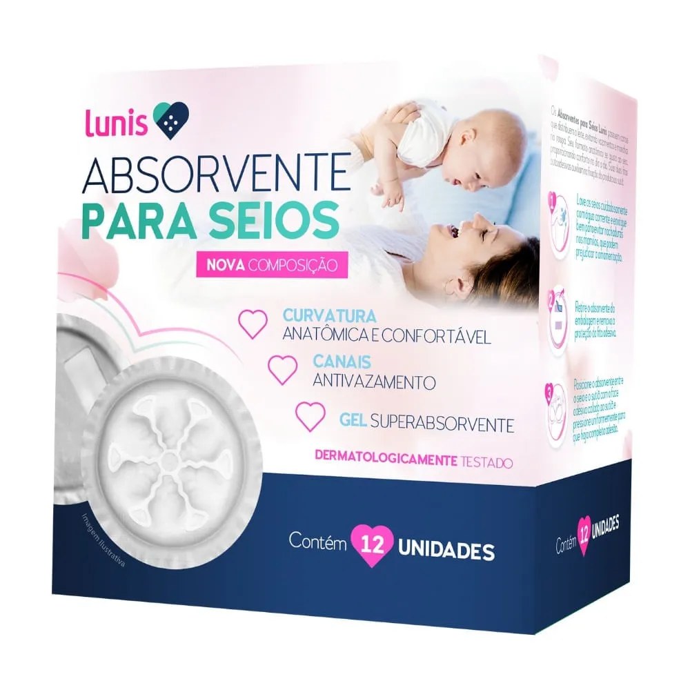 Absorvente Para Seios Lunis Com 12 Unidades — foto do produto em fundo branco