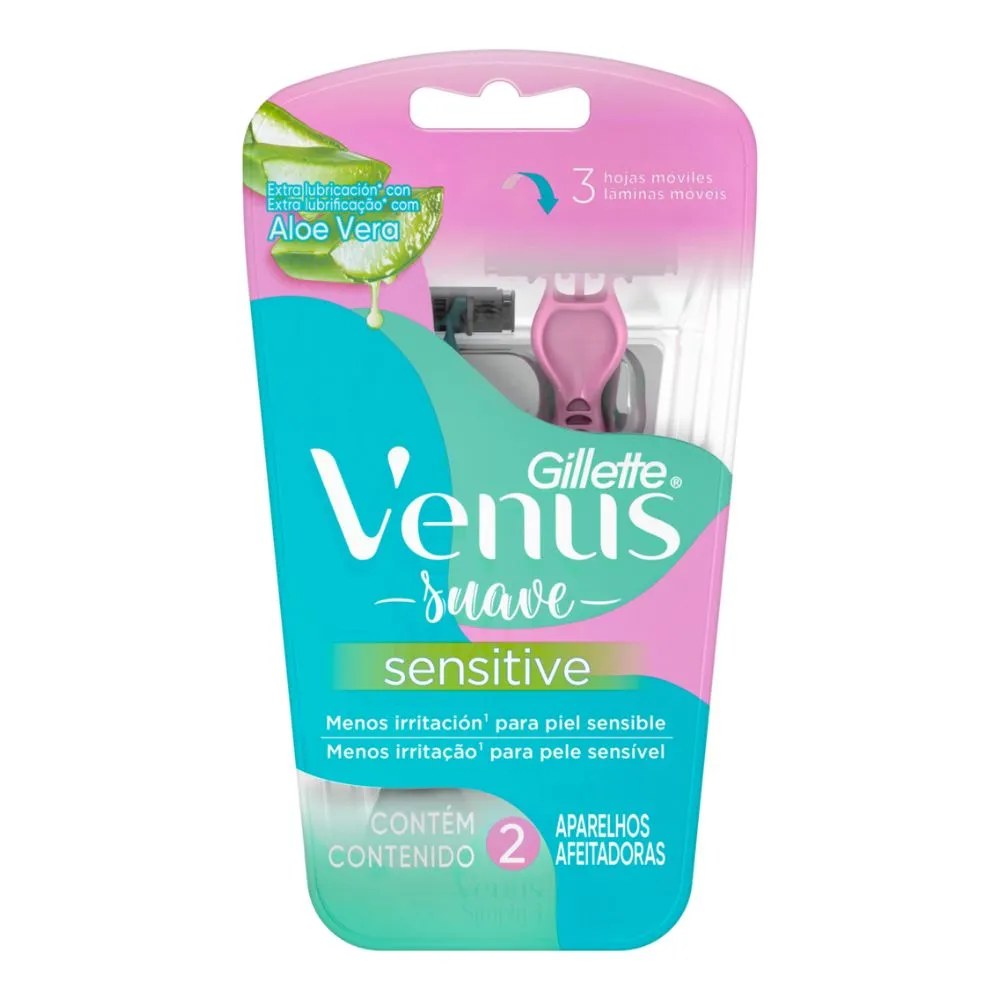Aparelho Para Depilar Gillette Venus Sensitive Suave 2 Unidades — foto do produto em fundo branco