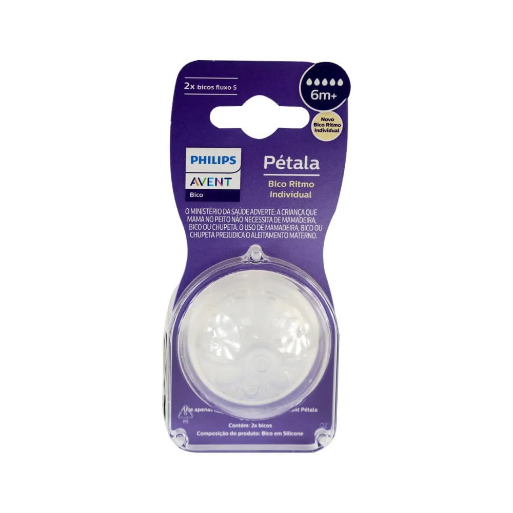 Bico Mamadeira Avent Petala Com Fluxo 5 6m+ Com 2 — foto do produto em fundo branco