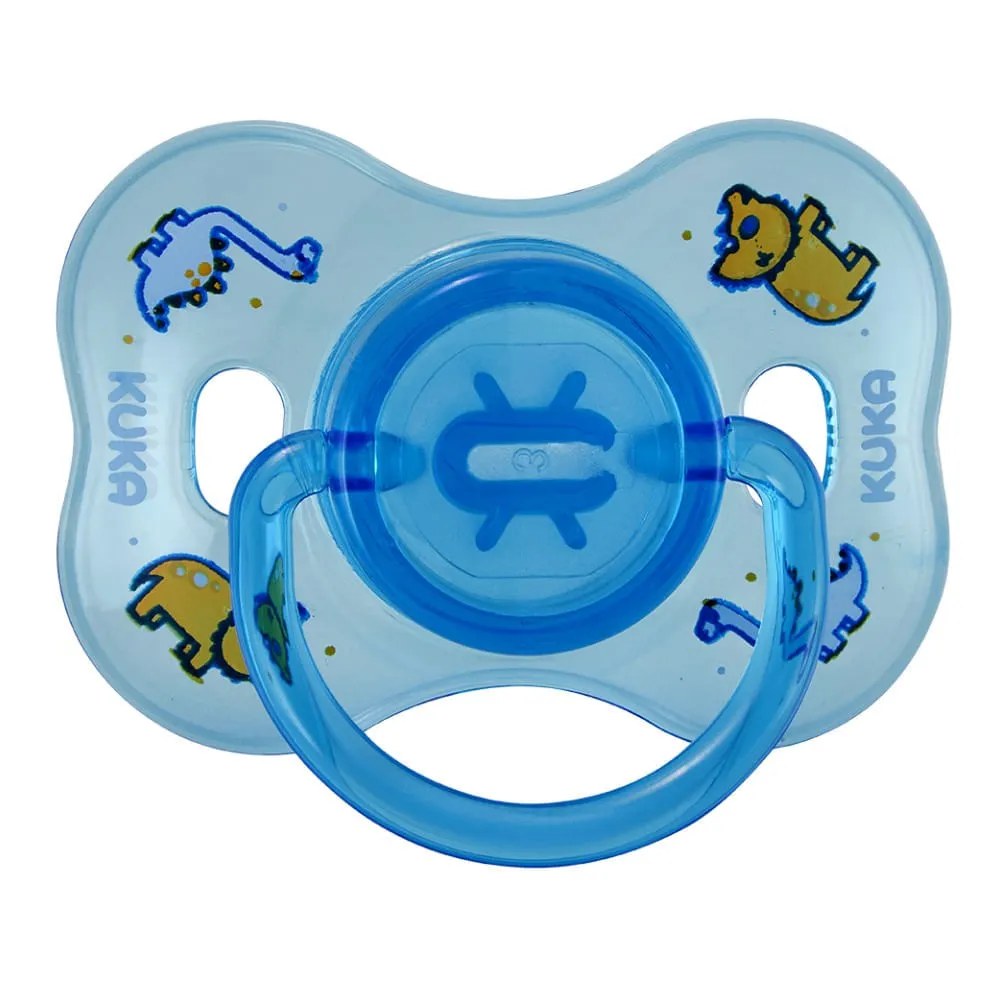 Chupeta Kuka Azul Decorada Com Argola Bico Silicone N.2 — foto do produto em fundo branco