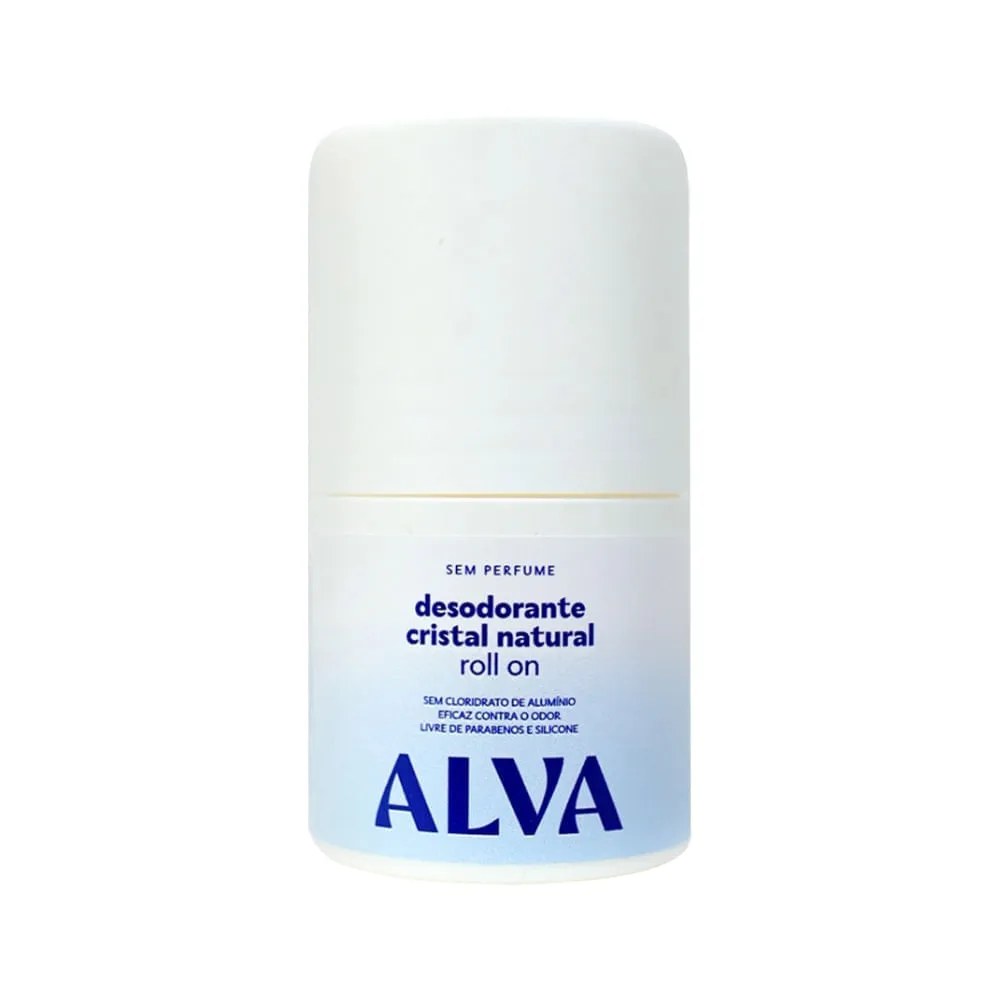 Desodorante Cristal Natural Alva Roll On Sem Perfume 50ml — foto do produto em fundo branco
