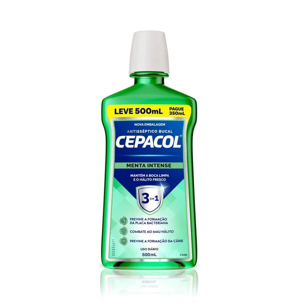 Enxaguante Bucal Cepacol Menta Intense 500ml — foto do produto em fundo branco