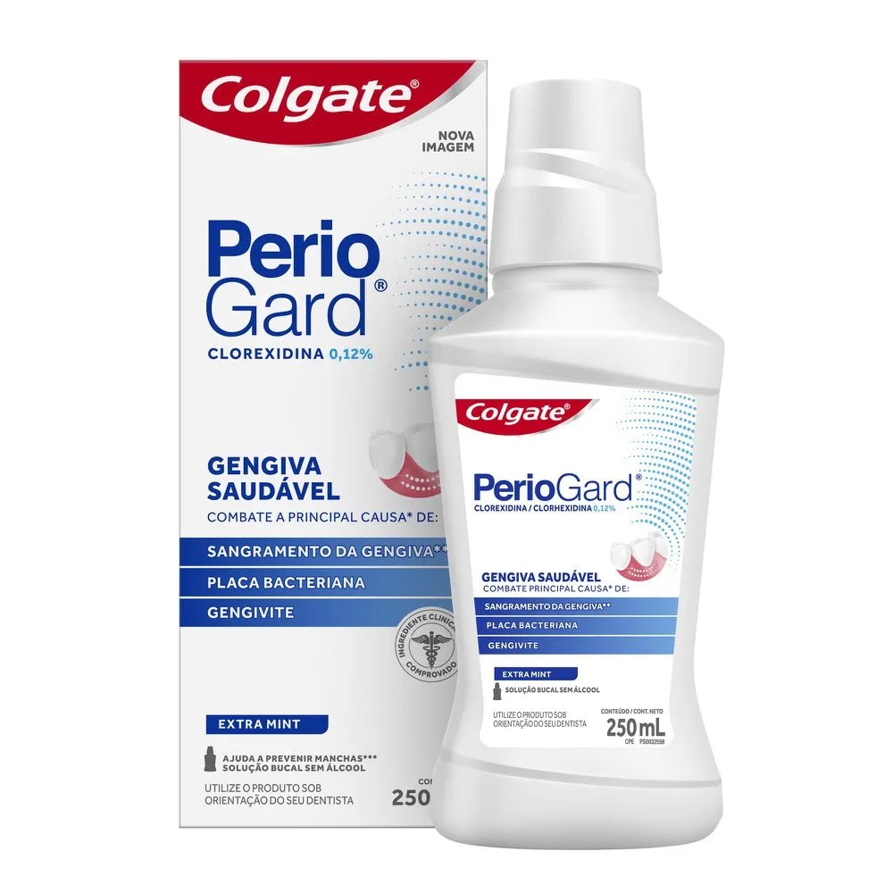 Enxaguante Bucal Colgate Periogard Gengiva Saudável Extra Mint 250ml — foto do produto em fundo branco