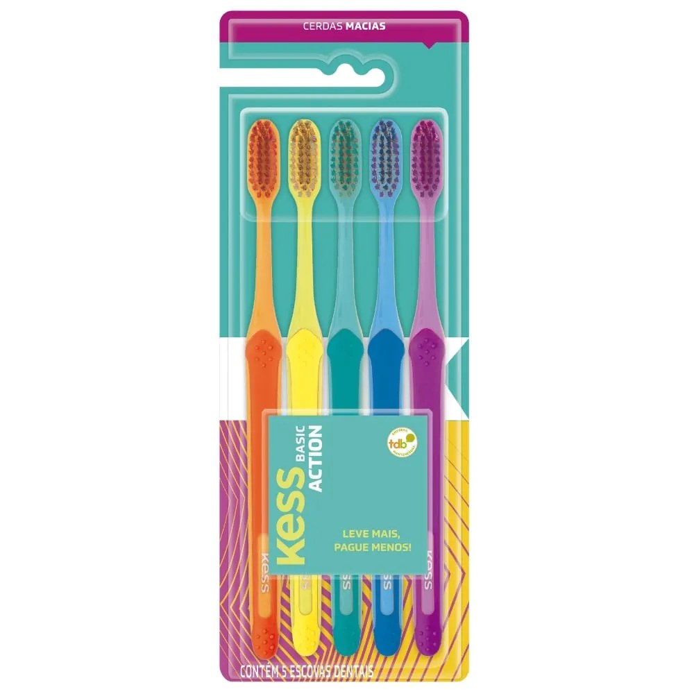 Escova Dental Kess Basic Action Com 5 Unidades Cerdas Macias Especial — foto do produto em fundo branco