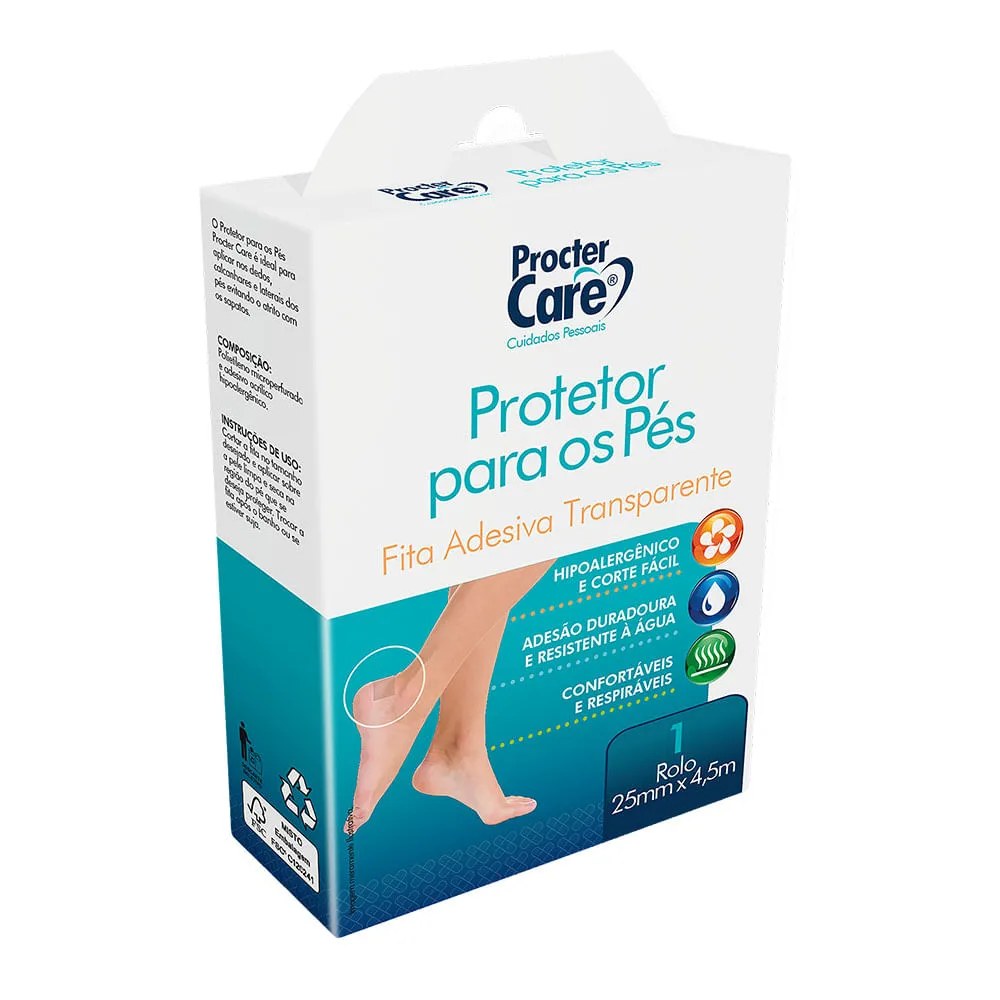 Fita Adesiva Protetora Para Os Pés Procter Care Com 1 Rolo De 25mm X 4,5m — foto do produto em fundo branco