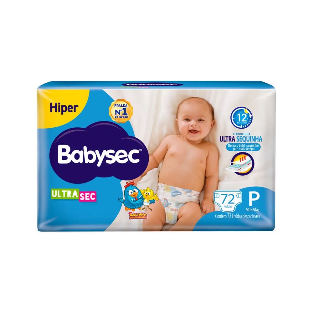 Fralda Babysec Galinha Pintadinha Ultrasec Hiper P Com 72 Unidades — foto do produto em fundo branco