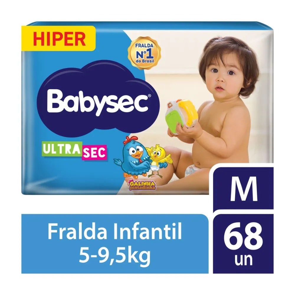 Fralda Babysec Ultrasec Galinha Pintadinha Hiper M 68 Unidades — foto do produto em fundo branco
