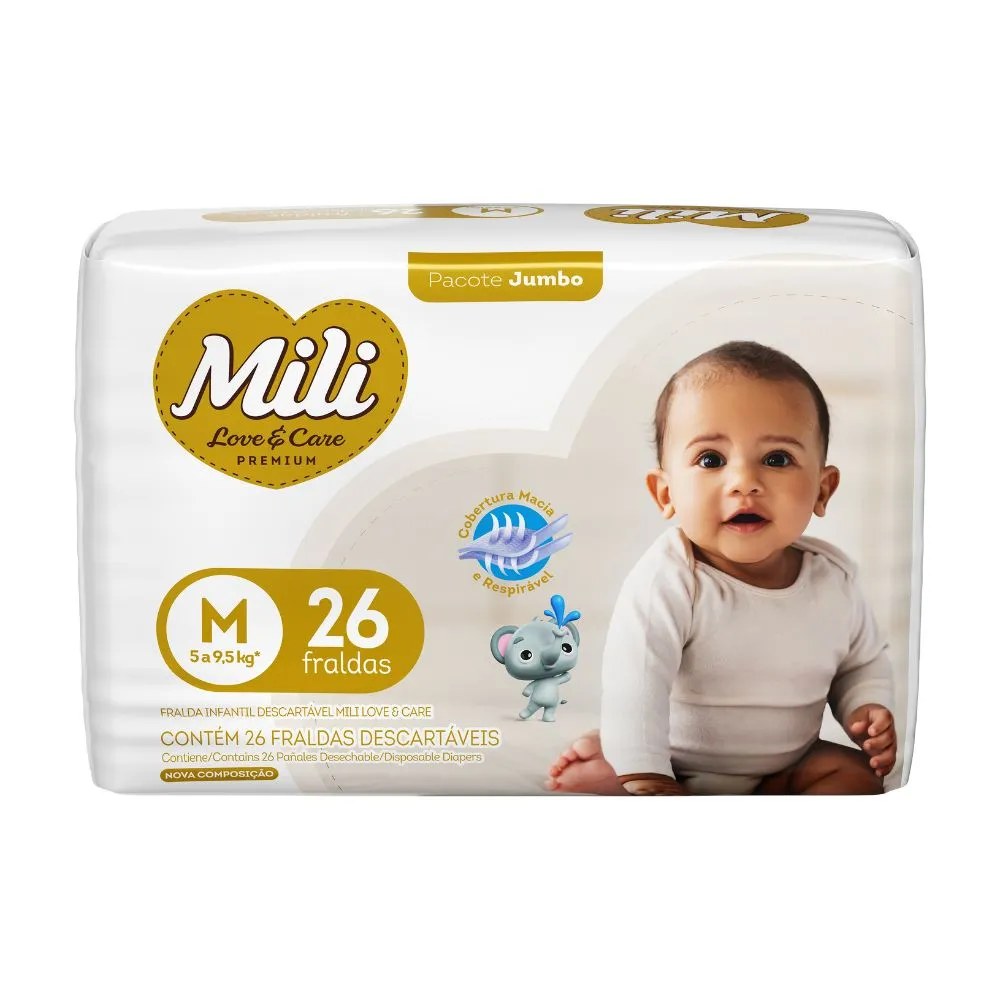 Fralda Mili Love E Care M Jumbo Com 26 Unidades — foto do produto em fundo branco