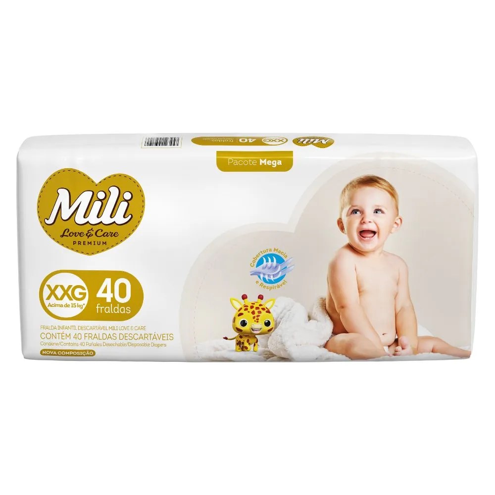 Fralda Mili Love E Care Xxg Mega Com 40 Unidades — foto do produto em fundo branco