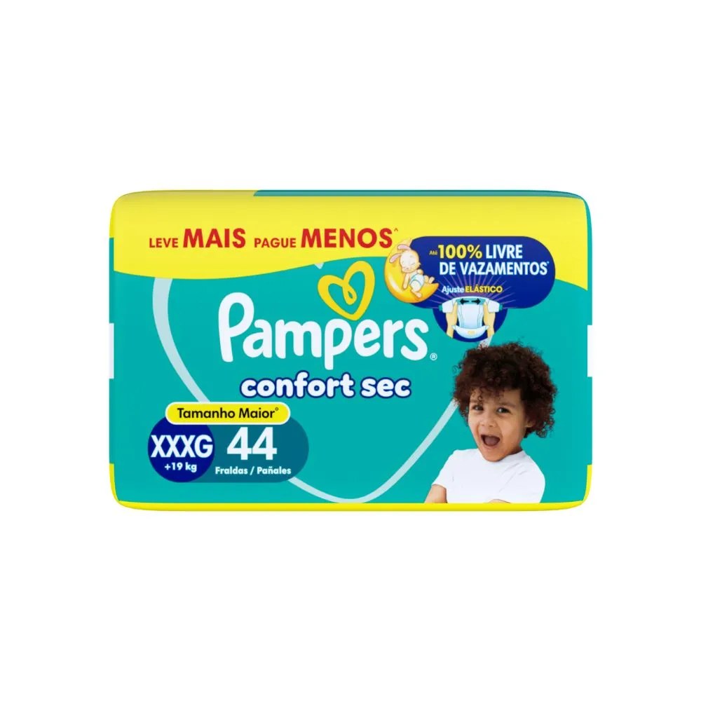 Fralda Pampers Confort Sec Xxxg Super Com 44 Unidades Fortebag — foto do produto em fundo branco