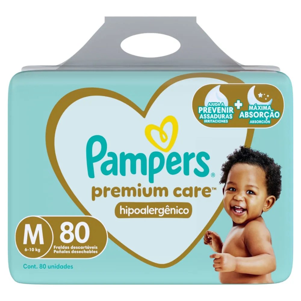 Fralda Pampers Premium Care Com 80 Unidades Tamanho M — foto do produto em fundo branco