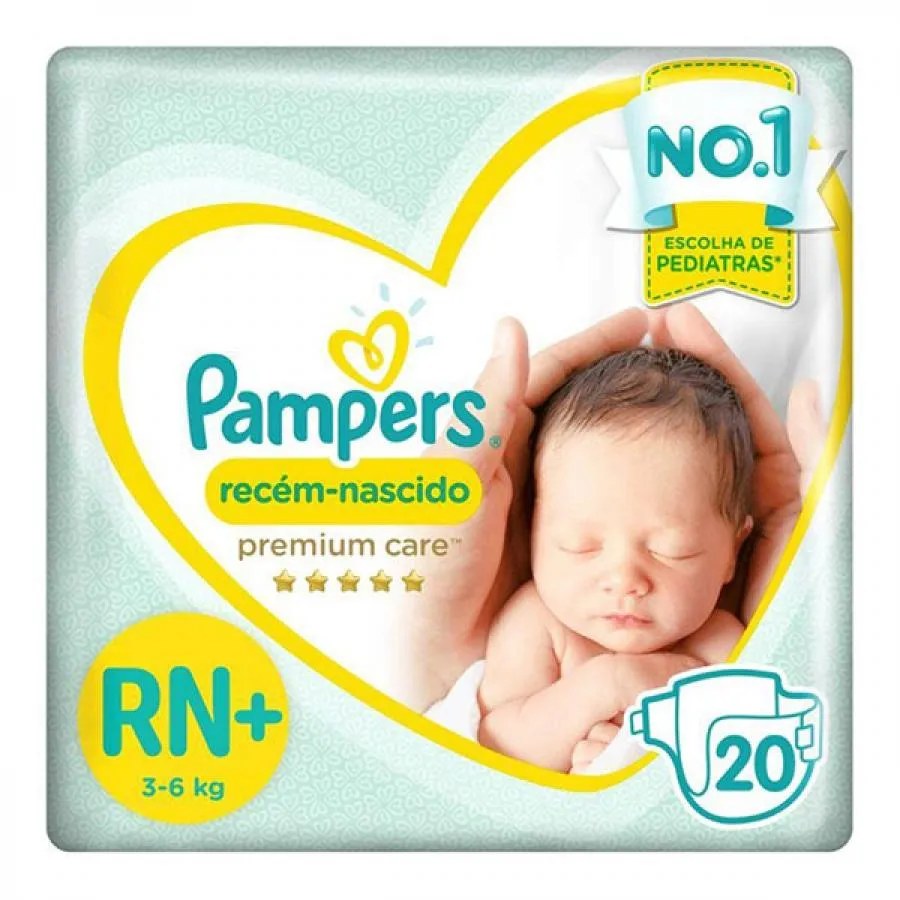 Fralda Pampers Premium Care Rn+ Até 6kg Com 20 Unidades — foto do produto em fundo branco