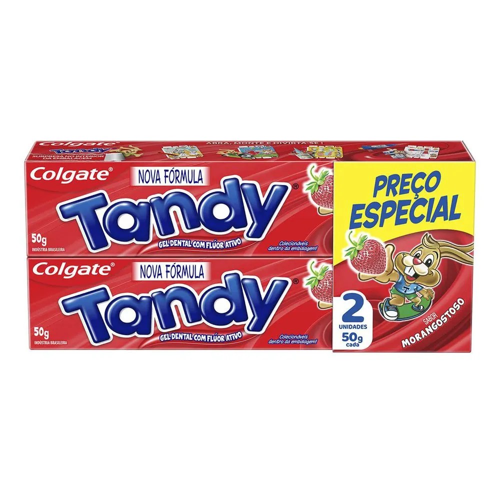 Gel Dental Colgate Tandy Morangostoso 50g 2 Unidades — foto do produto em fundo branco