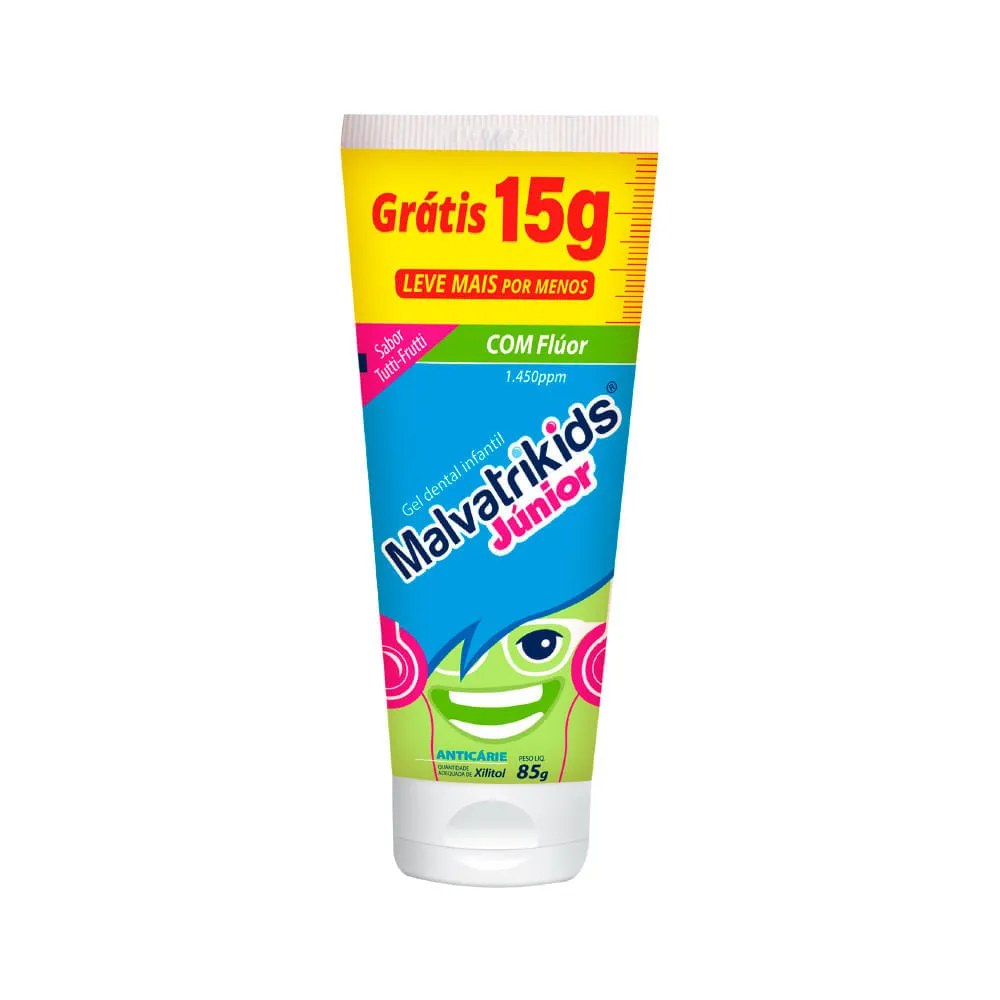 Gel Dental Infantil Malvatrikids Junior Sabor Tutti-frutti 85g Leve Mais Por Menos — foto do produto em fundo branco