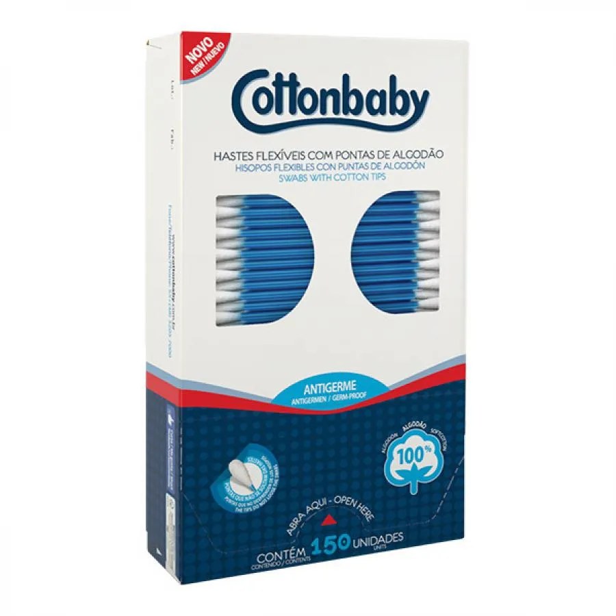 Hastes Flexíveis Cottonbaby Com 150 Unidades — foto do produto em fundo branco