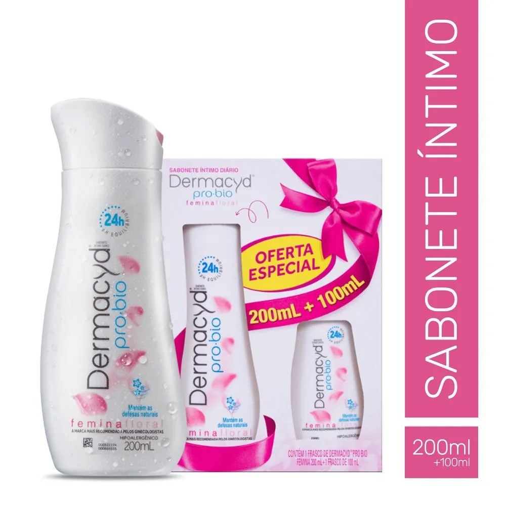 Kit Dermacyd Femina Sabonete Íntimo 200ml + 100ml — foto do produto em fundo branco