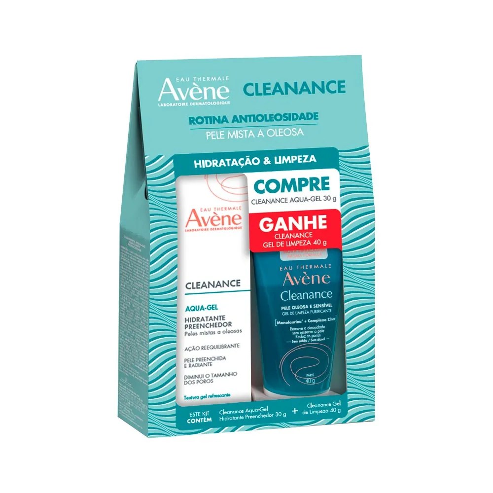 Kit Hidratante Avène Aqua-gel + Gel De Limpeza Cleanance 40g — foto do produto em fundo branco