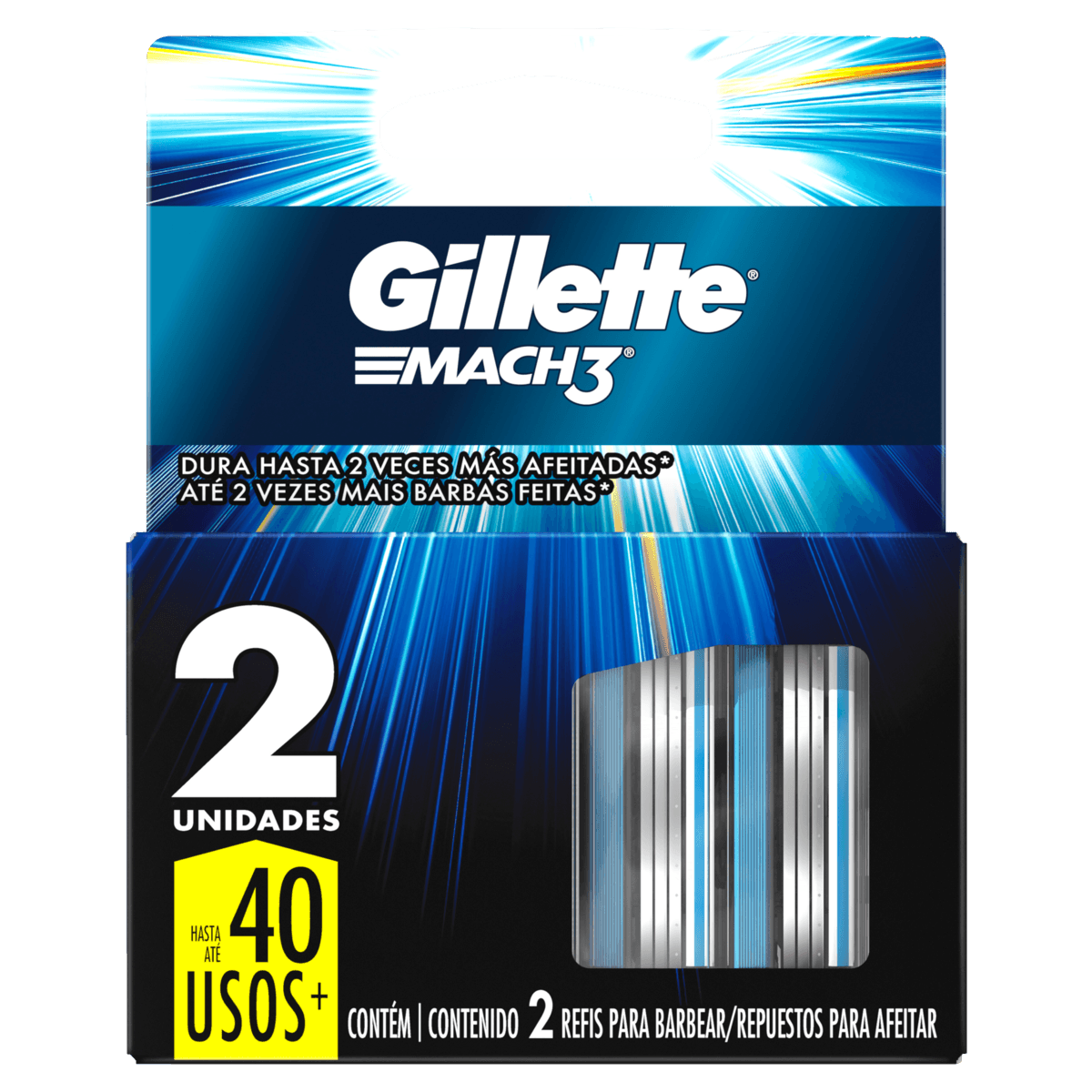 Lâmina Gillette Mach3 Regular Com 2 Unidades — foto do produto em fundo branco