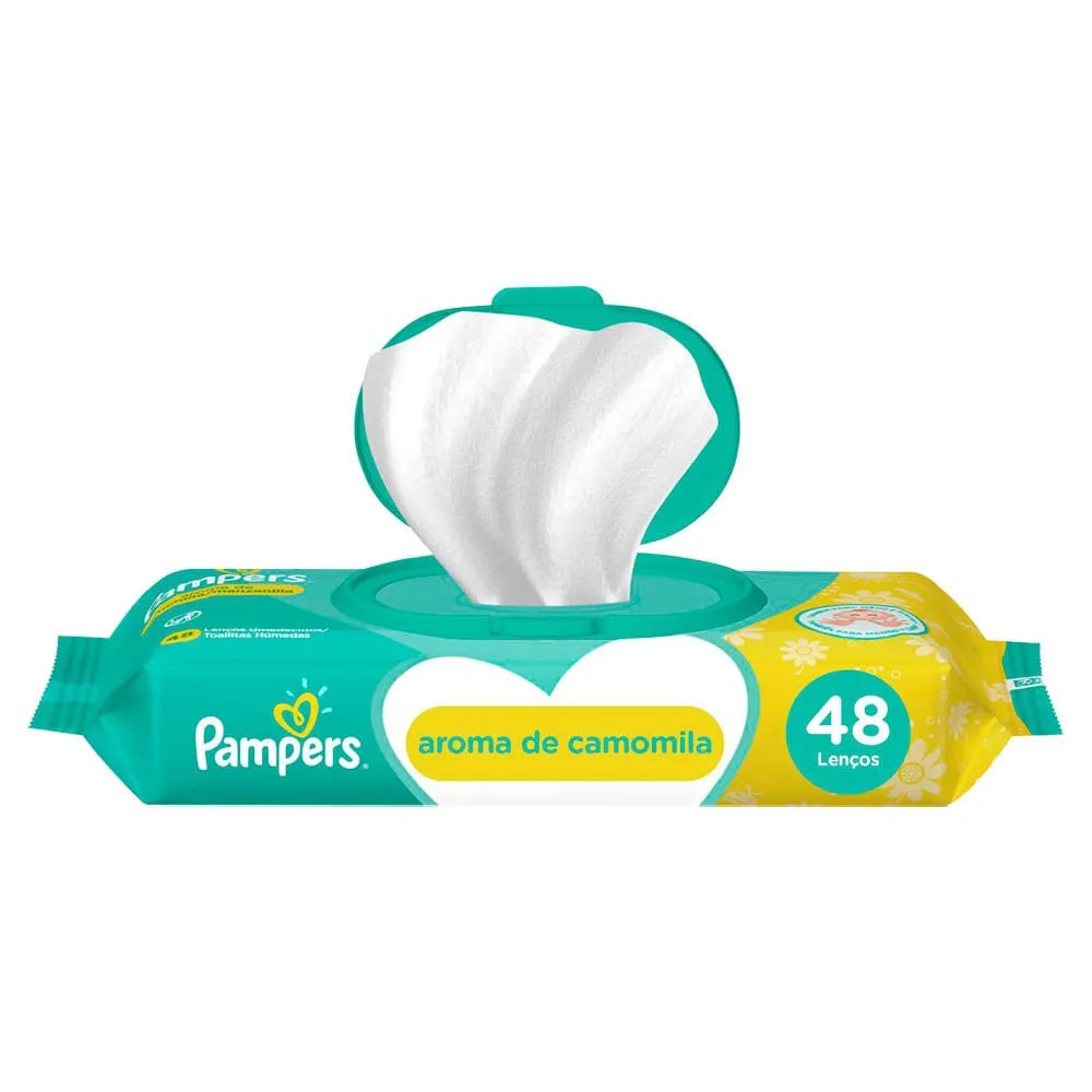 Lenco Umedecido Pampers Com 48 Camomila — foto do produto em fundo branco