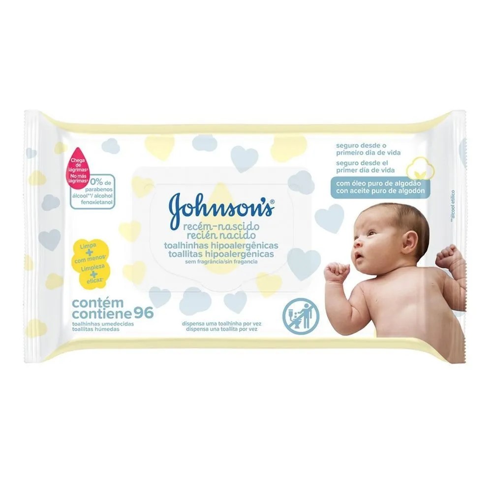 Lenços Umedecidos Johnson's Baby Recém-nascido Sem Fragrância 96 Unidades — foto do produto em fundo branco