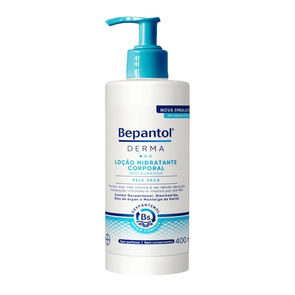 Loção Corporal Bepantol Derma Hidratante Restaurador Pele Seca 400ml — foto do produto em fundo branco