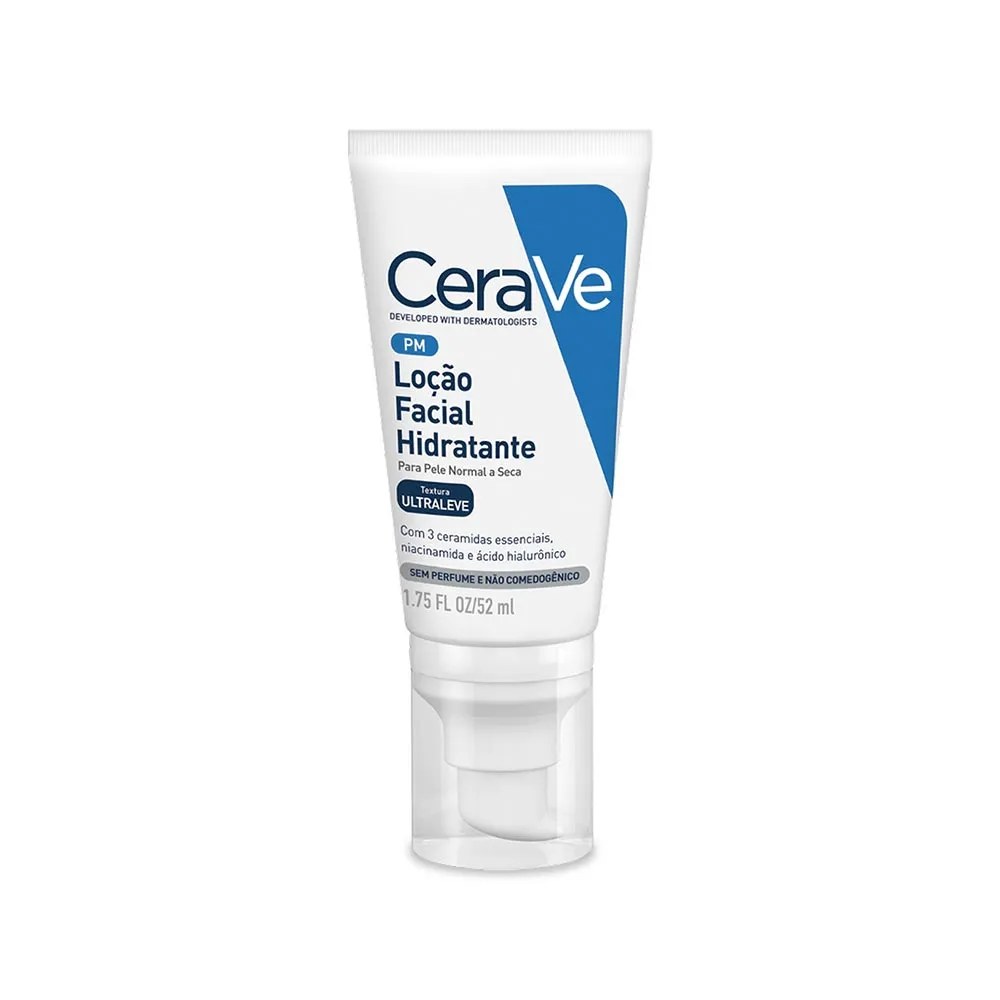 Loção Hidratante Facial Cerave Pele Normal A Seca Ácido Hialurônico Niacinamida 52ml — foto do produto em fundo branco