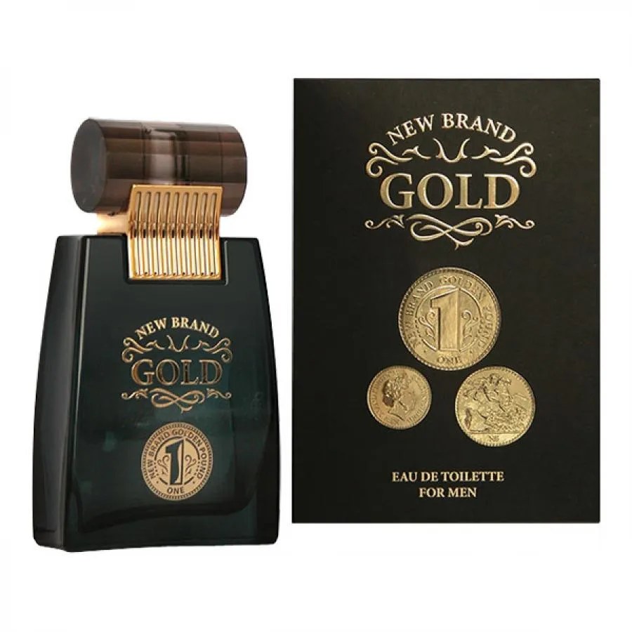 Perfume New Brand Gold For Men 100ml Edt — foto do produto em fundo branco