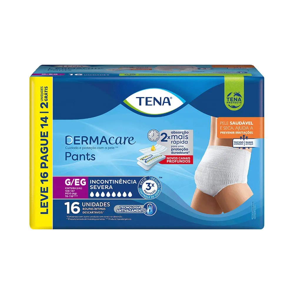 Roupa Íntima Tena Pants Dermacare G/eg Leve 16 Pague 14 Unidades — foto do produto em fundo branco