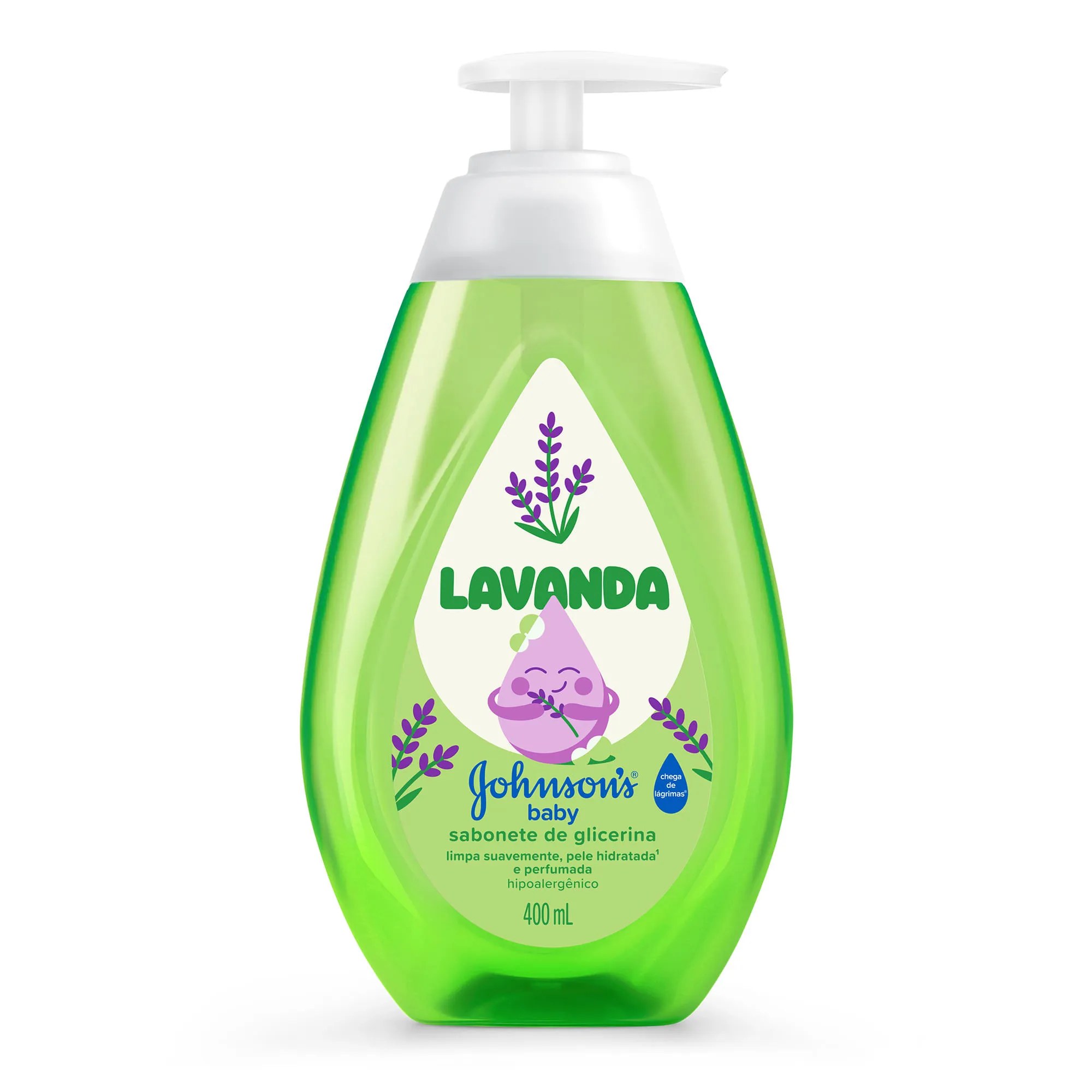 Sabonete Johnson Baby Liquido 400ml Com Glicerina Lavanda — foto do produto em fundo branco