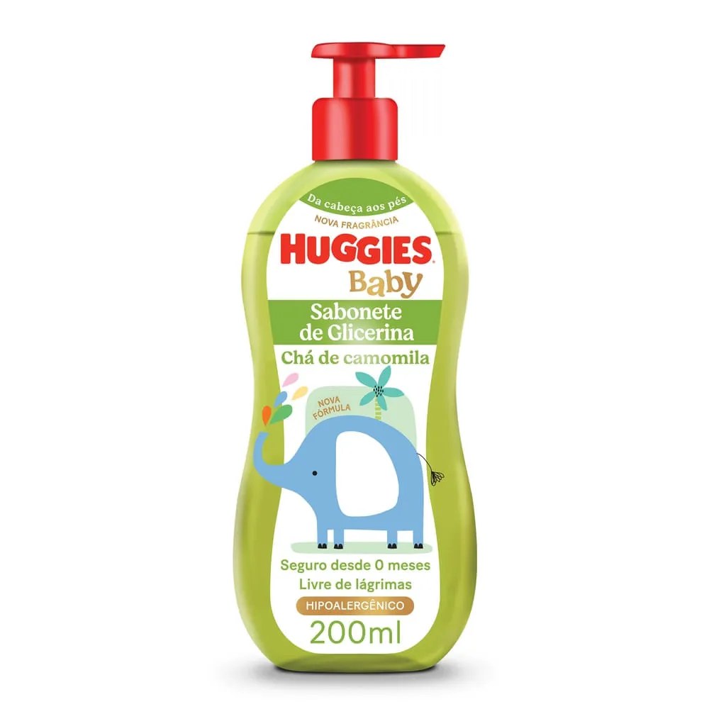 Sabonete Líquido Huggies Recém-nascido Camomila 200ml — foto do produto em fundo branco
