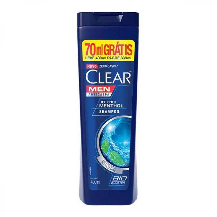 Shampoo Clear Men Leve 400 Pague 330ml Ice Cool Men Especial — foto do produto em fundo branco