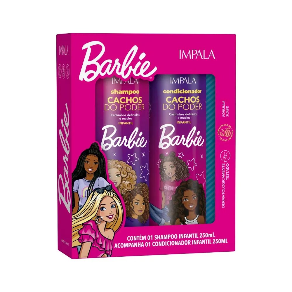 Shampoo+condicionador Impala Barbie 250ml+250ml Cachos Do Poder — foto do produto em fundo branco