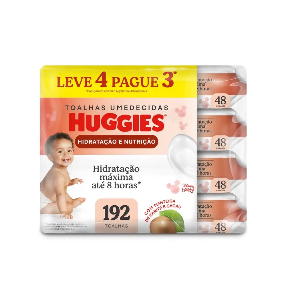 Toalha Umedecida Huggies Hidratação E Nutrição 48 Unidades 4 Pacotes — foto do produto em fundo branco