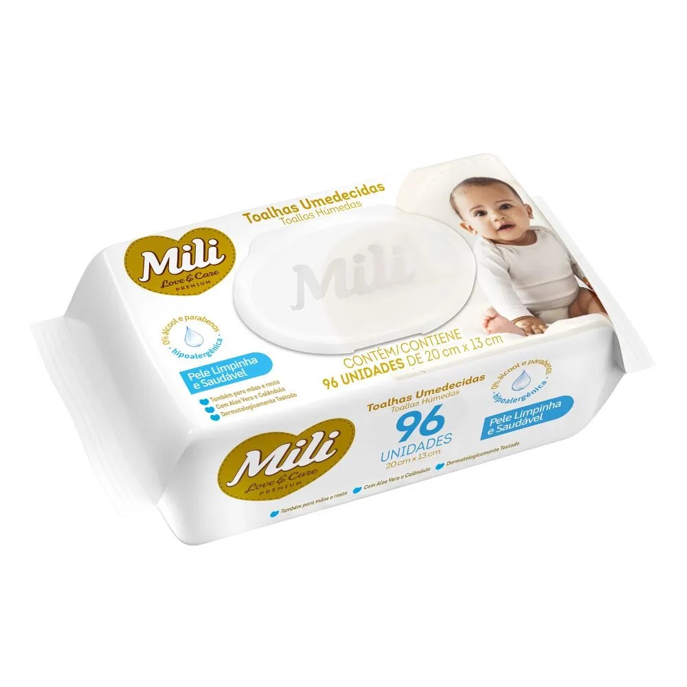 Toalha Umedecida Mili Love E Care 96 Unidades — foto do produto em fundo branco
