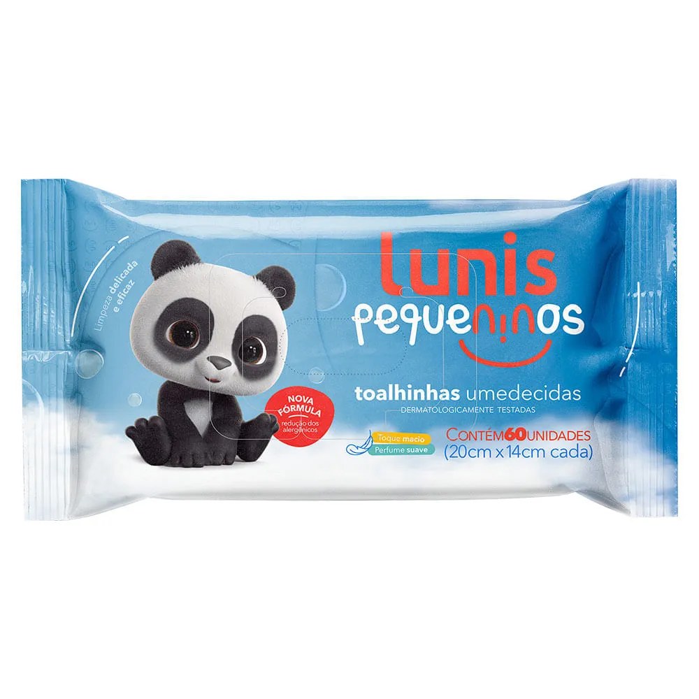 Toalhinhas Umedecidas Lunis Pequeninos Com 60 Unidades — foto do produto em fundo branco